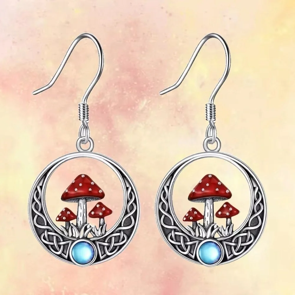 3 For $35 Sterling Silver Celtic Norse Knots Bohemian Mushroom Moonstone Earring
